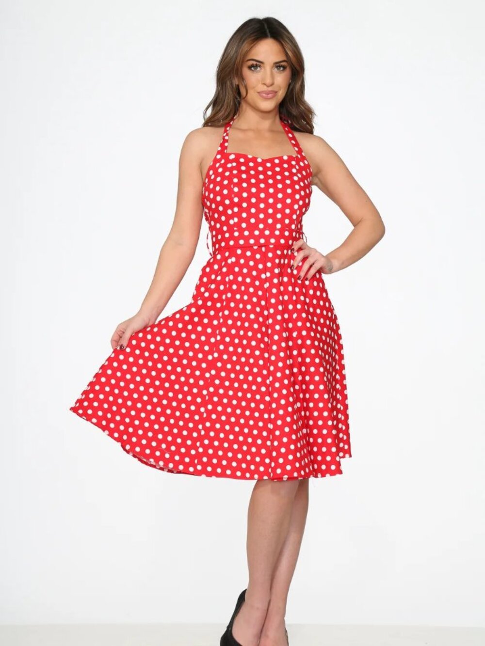 Orchid Bloom Red & White Polka Dot Halter Dress